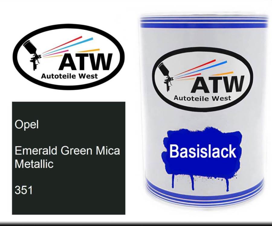 Opel, Emerald Green Mica Metallic, 351: 500ml Lackdose, von ATW Autoteile West.